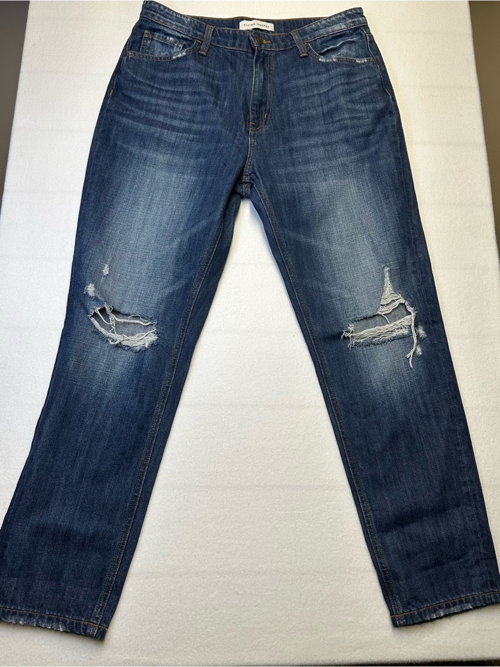 Flying Monkey Women’s 29x28 Distressed Dark Blue Straight Leg Mid Rise Jeans